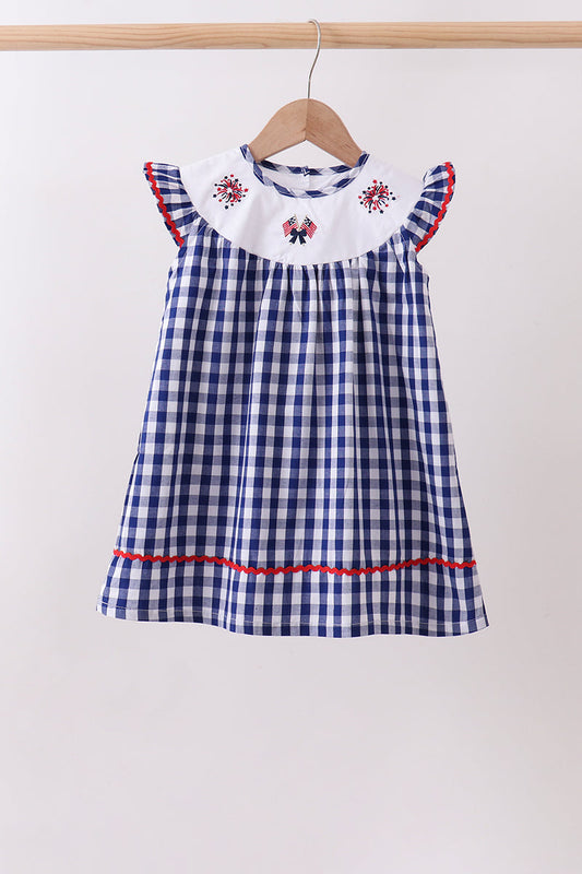 Blue flag fireworks embroidery gingham dress