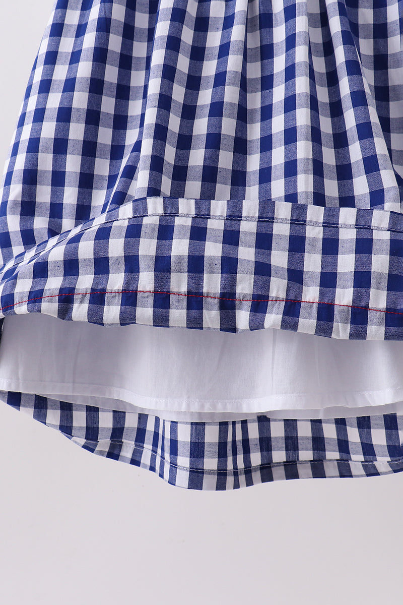 Blue flag fireworks embroidery gingham dress