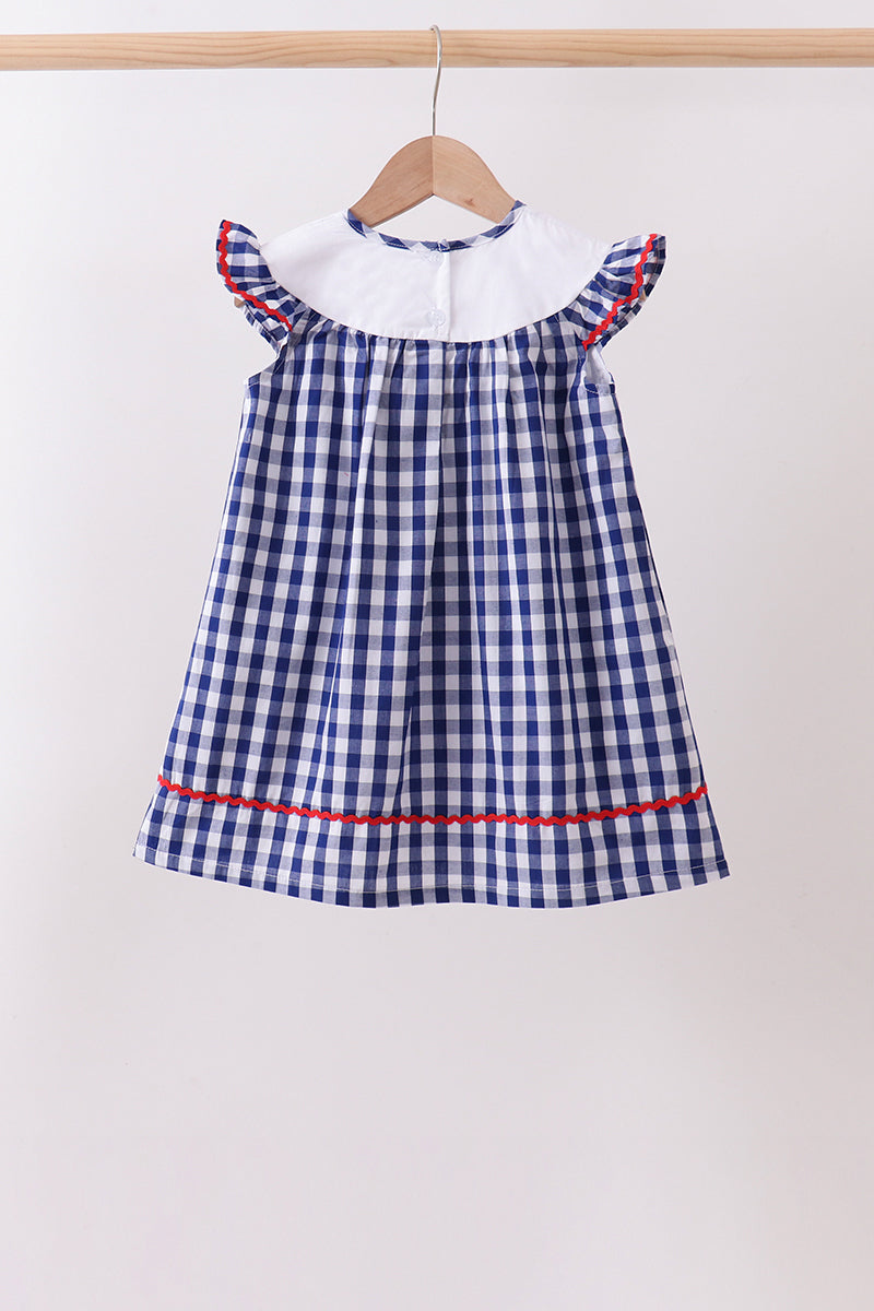Blue flag fireworks embroidery gingham dress
