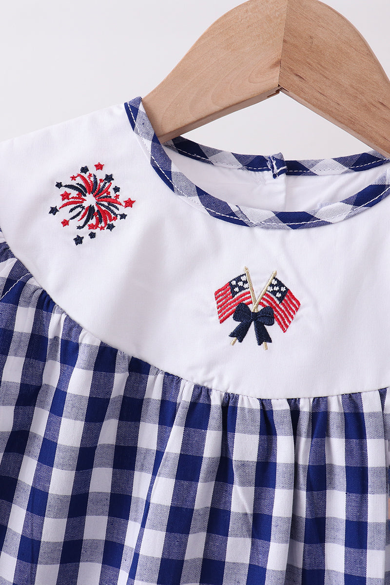 Blue flag fireworks embroidery gingham dress