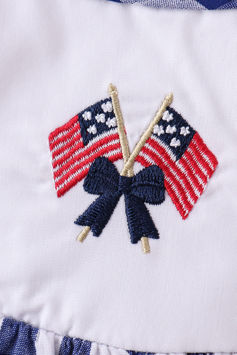 Blue flag fireworks embroidery gingham dress