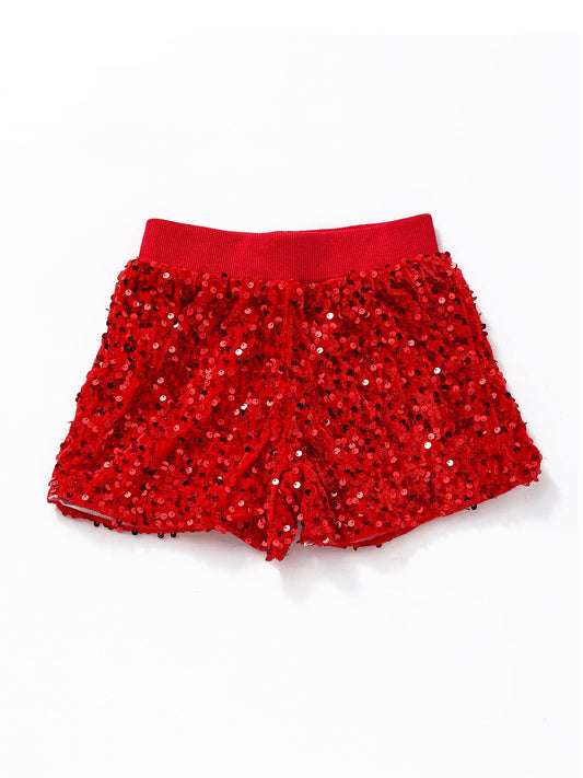 Girls Red Sequin 4TH OF JULY Shorts With Lining