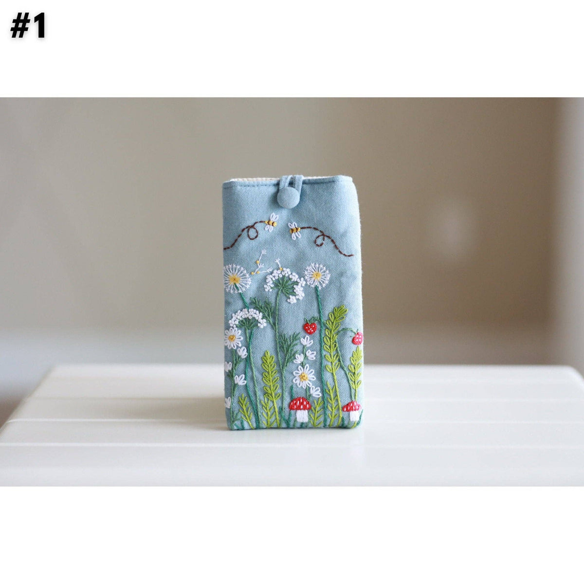 Hand Embroidered Glasses Case with Flower Embroidery