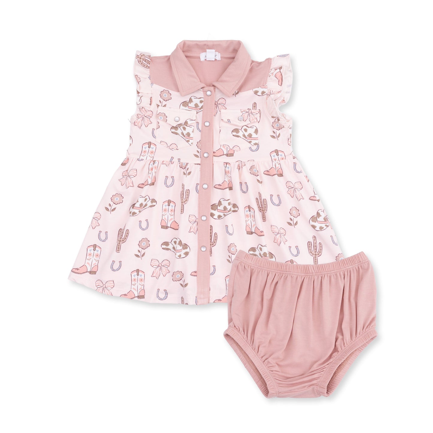Cowgirl Boots and Bows - Western Pearl Snap Dress & Bloomer