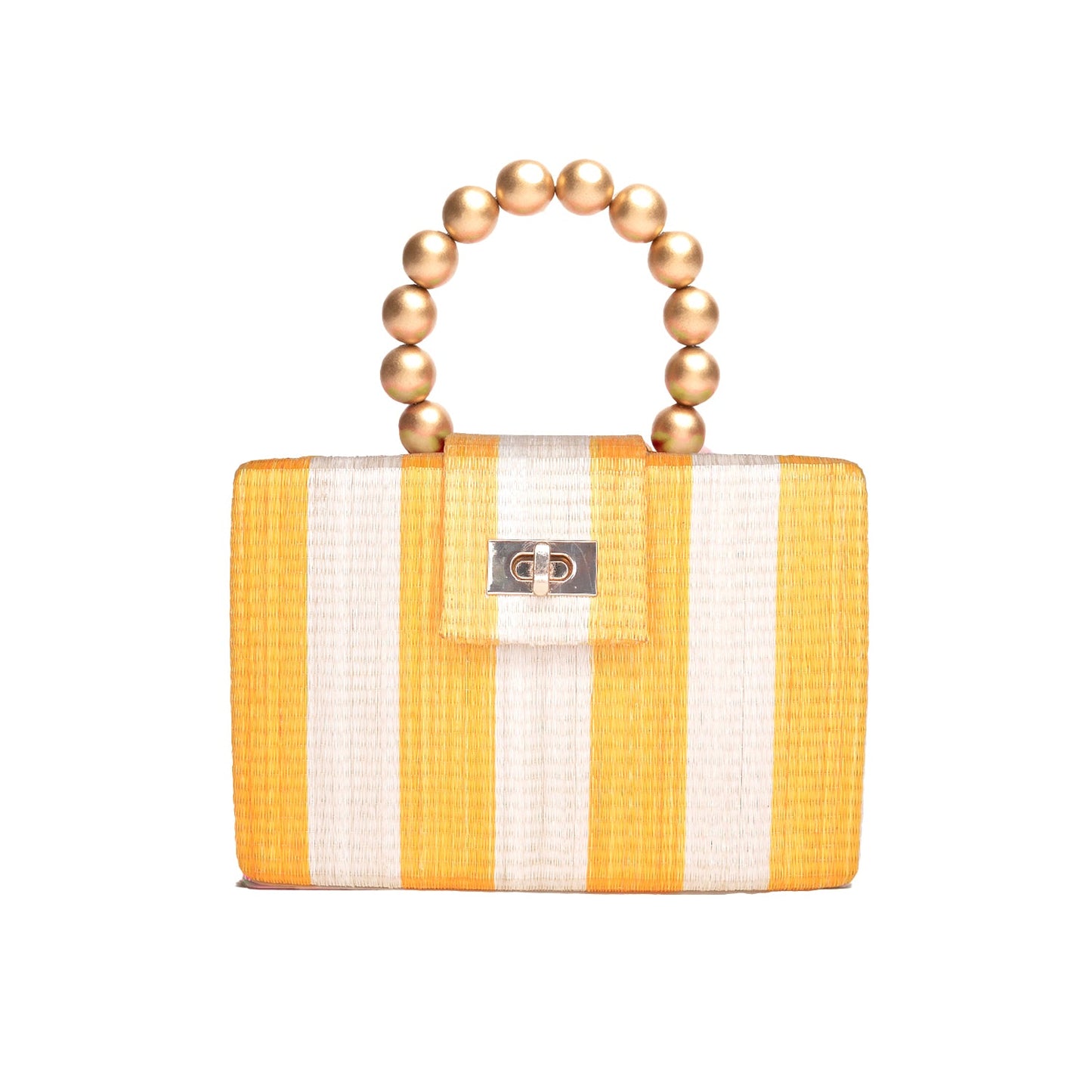 THE LOUISA Yellow & Cream Stripe Woven Straw Clutch Bag