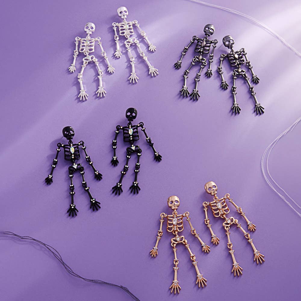 Stone Pointed Metal Skull Dangle Earrings