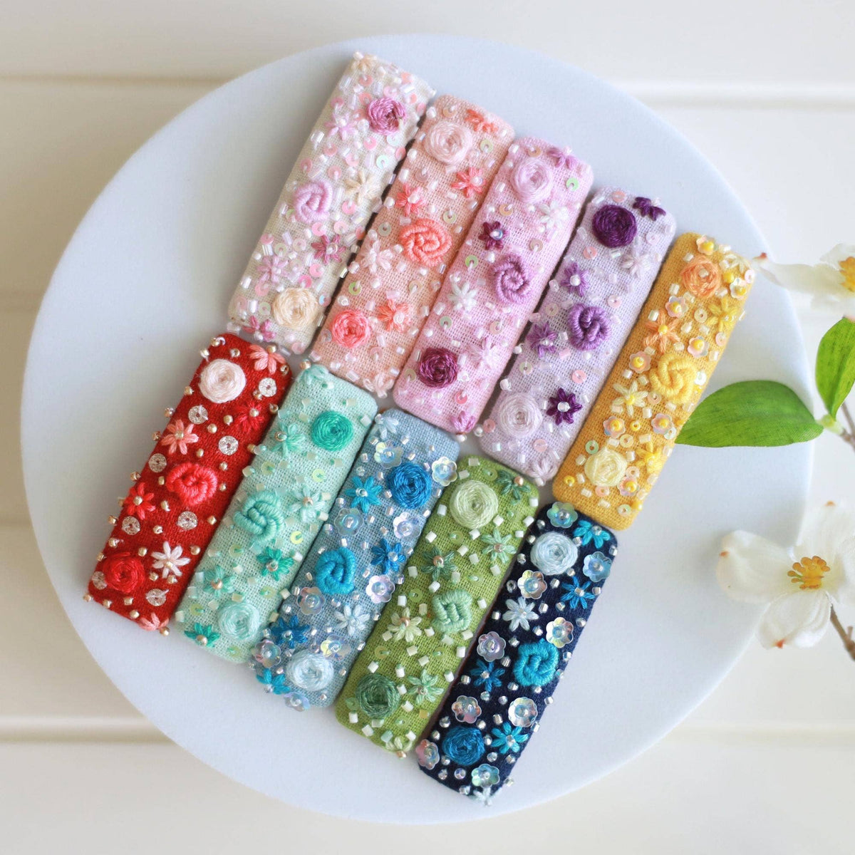 Handmade Embroidered Rectangle Hair Clip