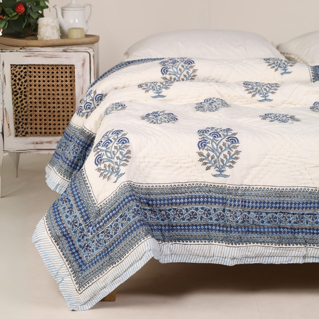 Mughal Florals Blockprinted Reversible Quilts (60" x 90")