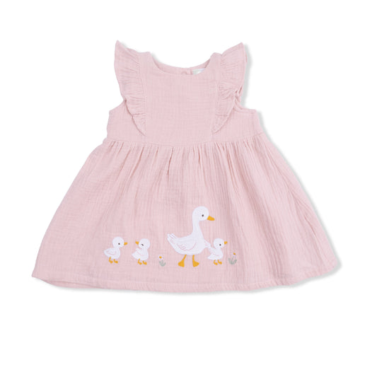 Lotus Flower Ducklings - Ruffle Sleeve Dress and Bloomer with Sunhat