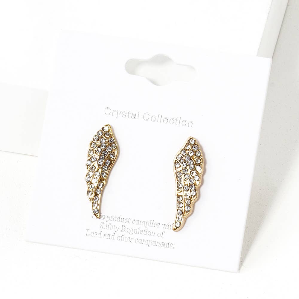 Crystal Stone Paved Wing Stud Earrings