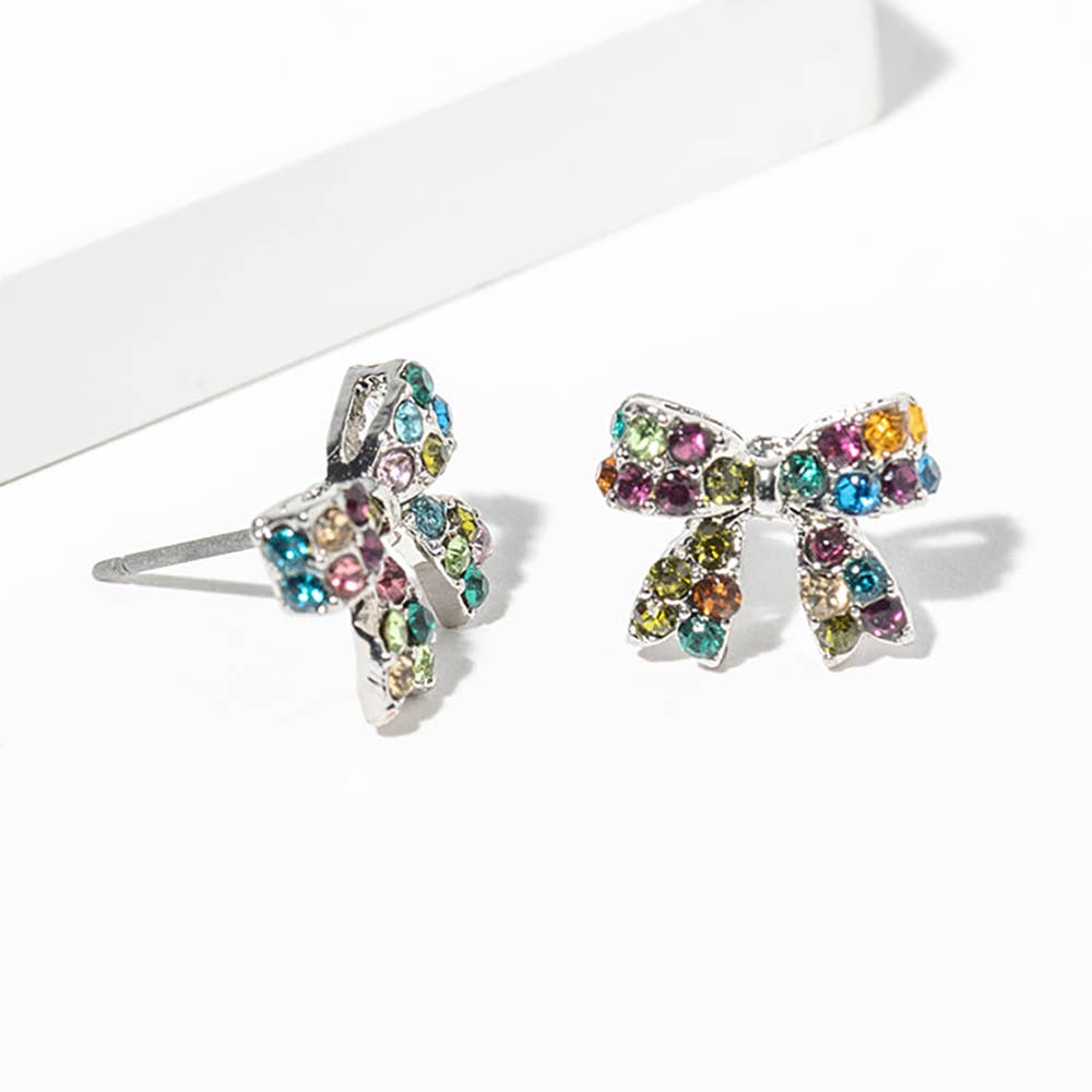 Crystal Rhinestone Bow Stud Earrings