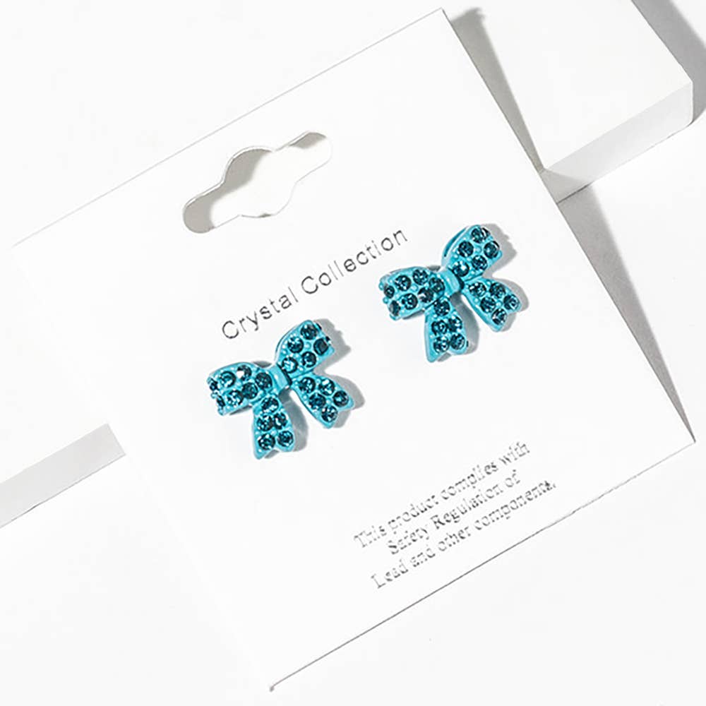 Crystal Rhinestone Bow Stud Earrings
