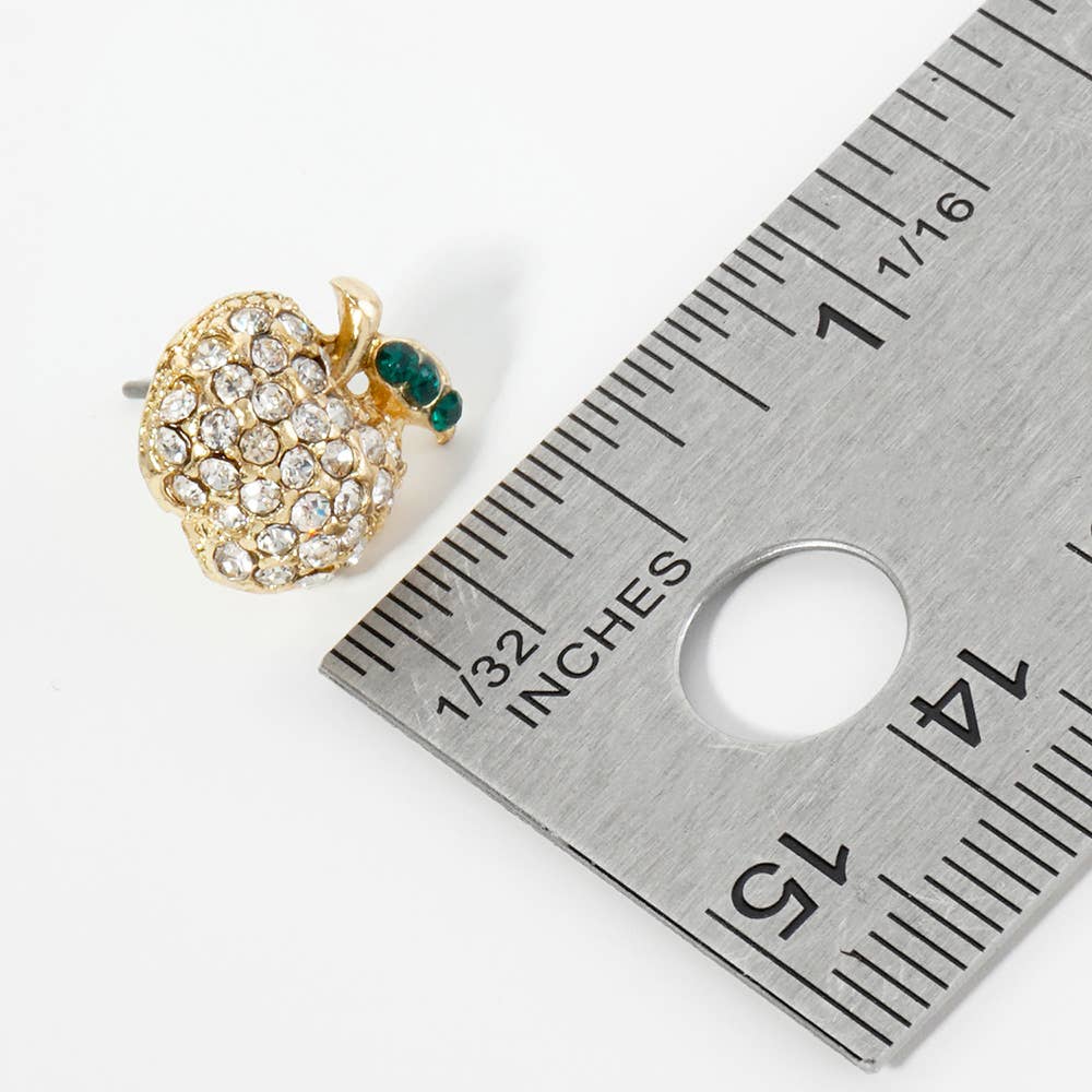 Crystal Stone Paved Apple Stud Earrings