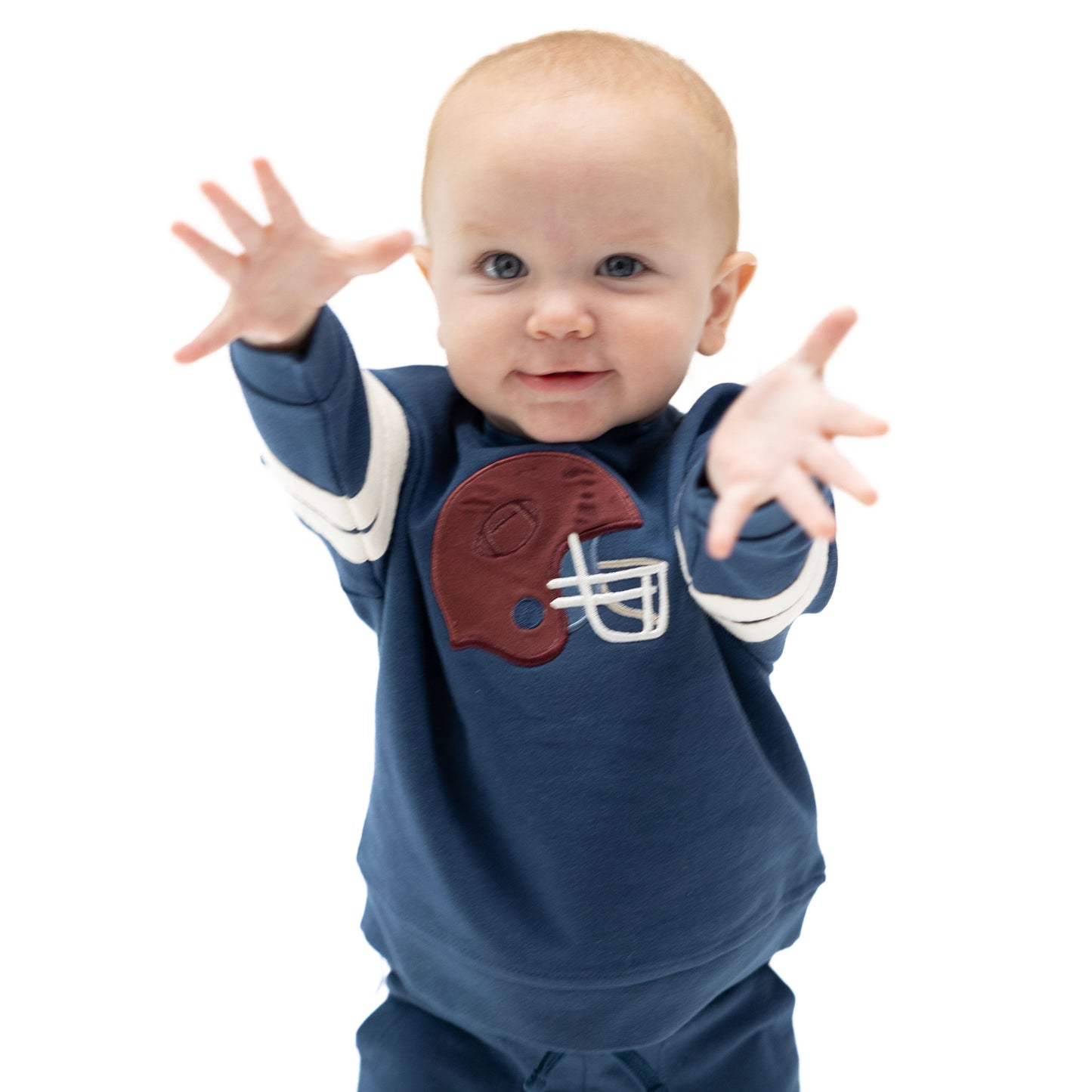 Football Helmets - Drop Sleeve Sweatshirt with Varsity Stripes Maroon Helmet