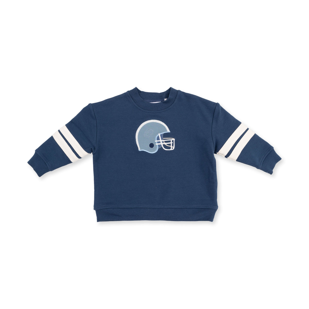 Football Helmets - Drop Sleeve Sweatshirt with Varsity Stripes Blue Helmet