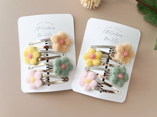 Fuzzie Flower Snap Hair Clip- Set of 4