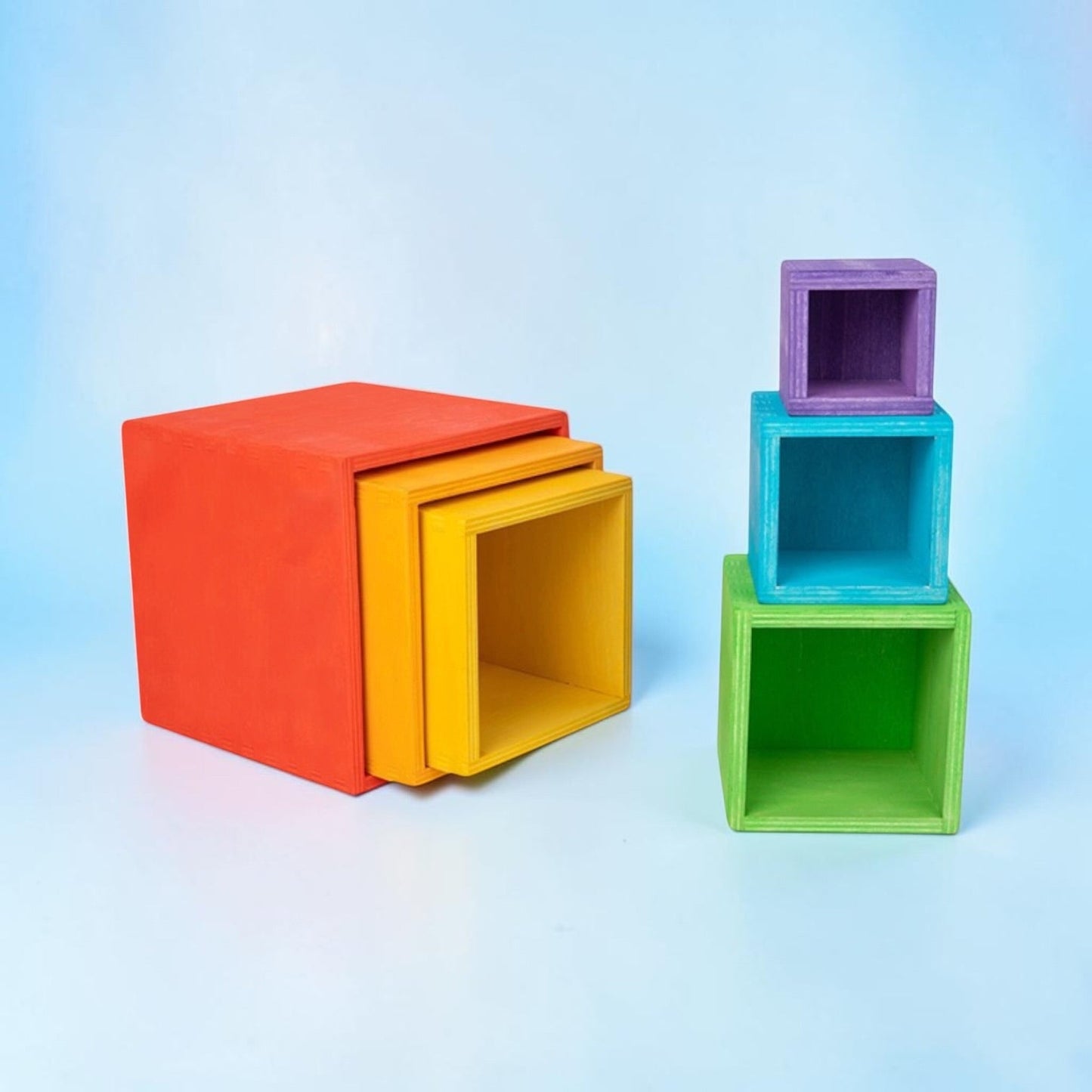 6-Piece Basswood Wooden Rainbow Nesting Box Set | Painted & Hand-Stained Finishes | Montessori Stacking Toy