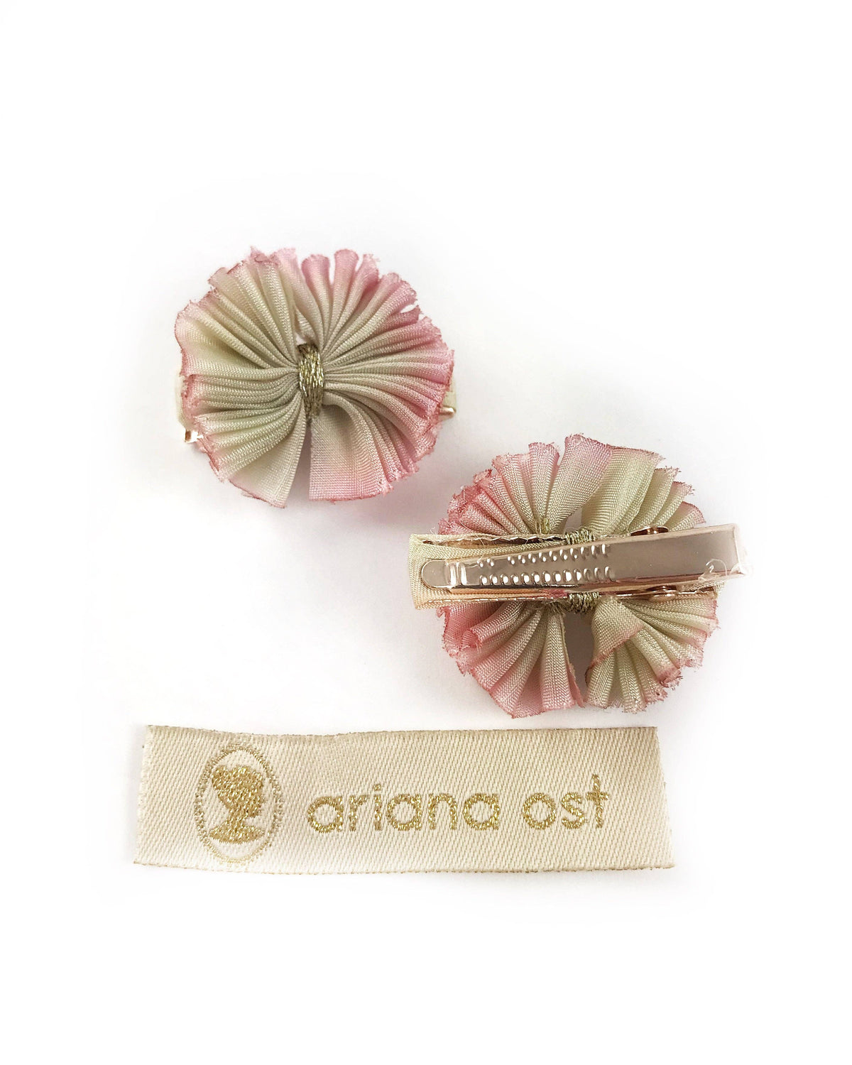 Floral Silk Bow Hair Clips – Dip-Dyed Set of 2