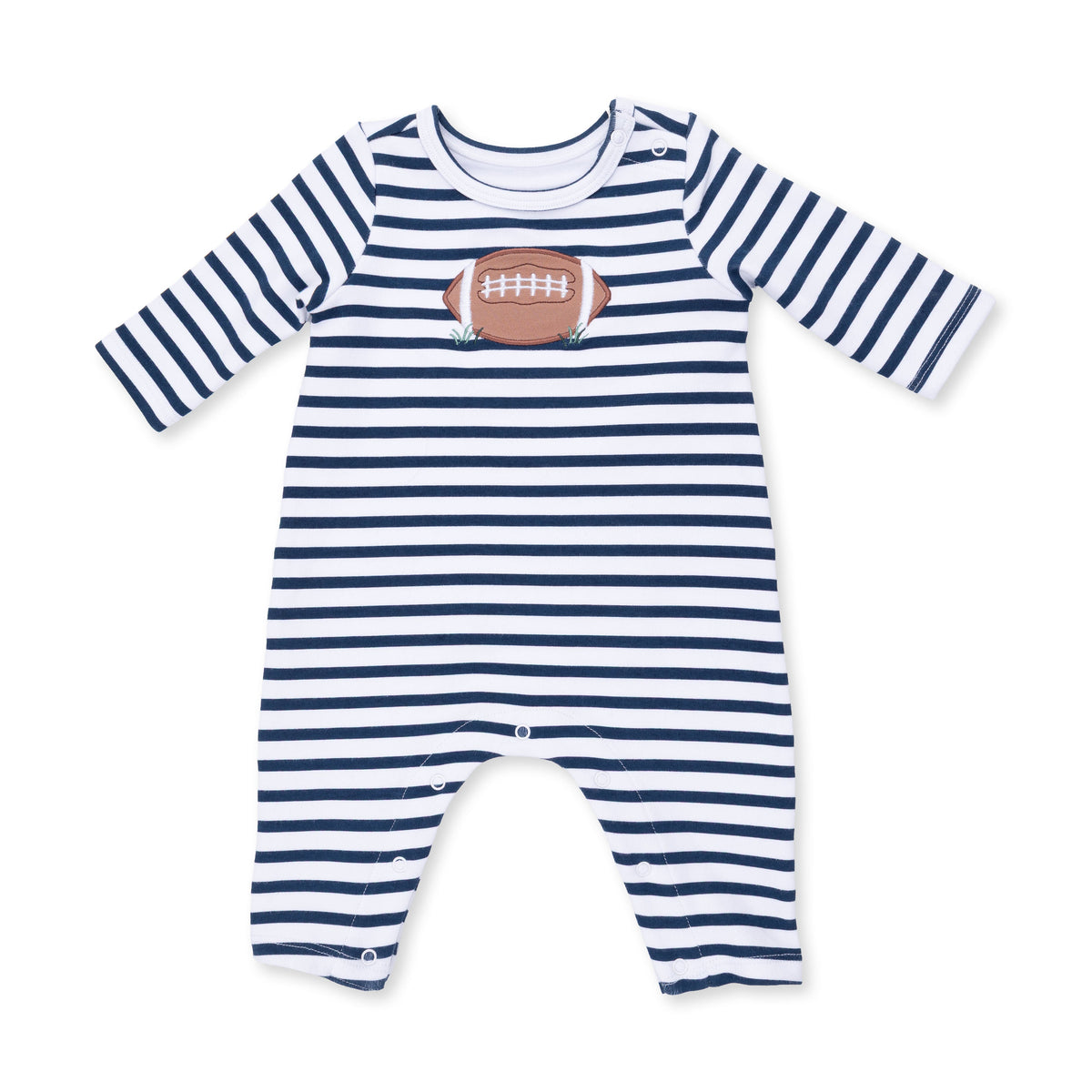 Football Navy - Long Sleeve Snap Shoulder Romper