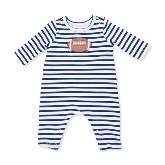 Football Navy - Long Sleeve Snap Shoulder Romper