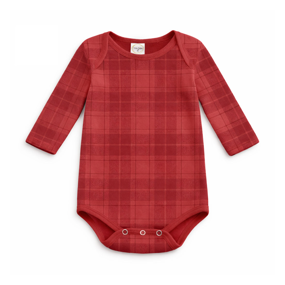 Red Plaid Baby Bodysuit In Soft Cotton Rib - Holiday One Piece