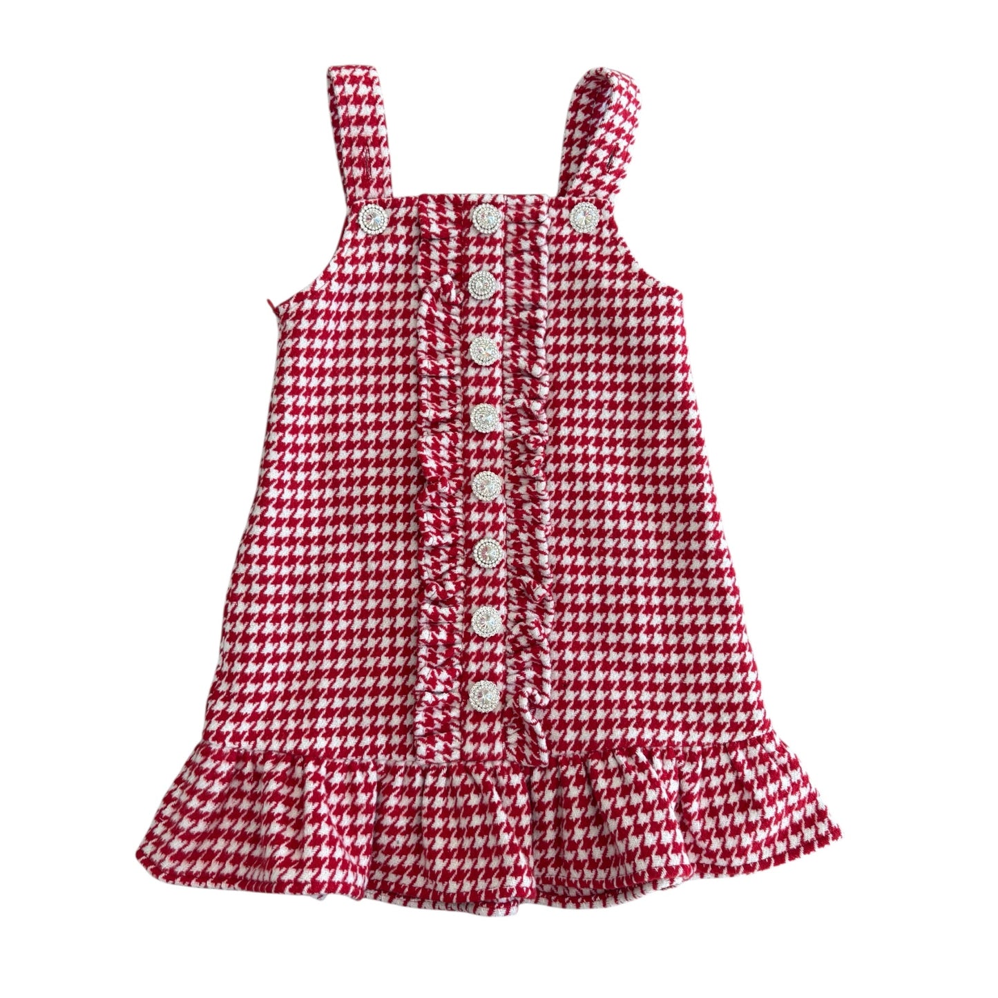 Red and White Houndstooth Ruffle Button Jumper Dress- preorder