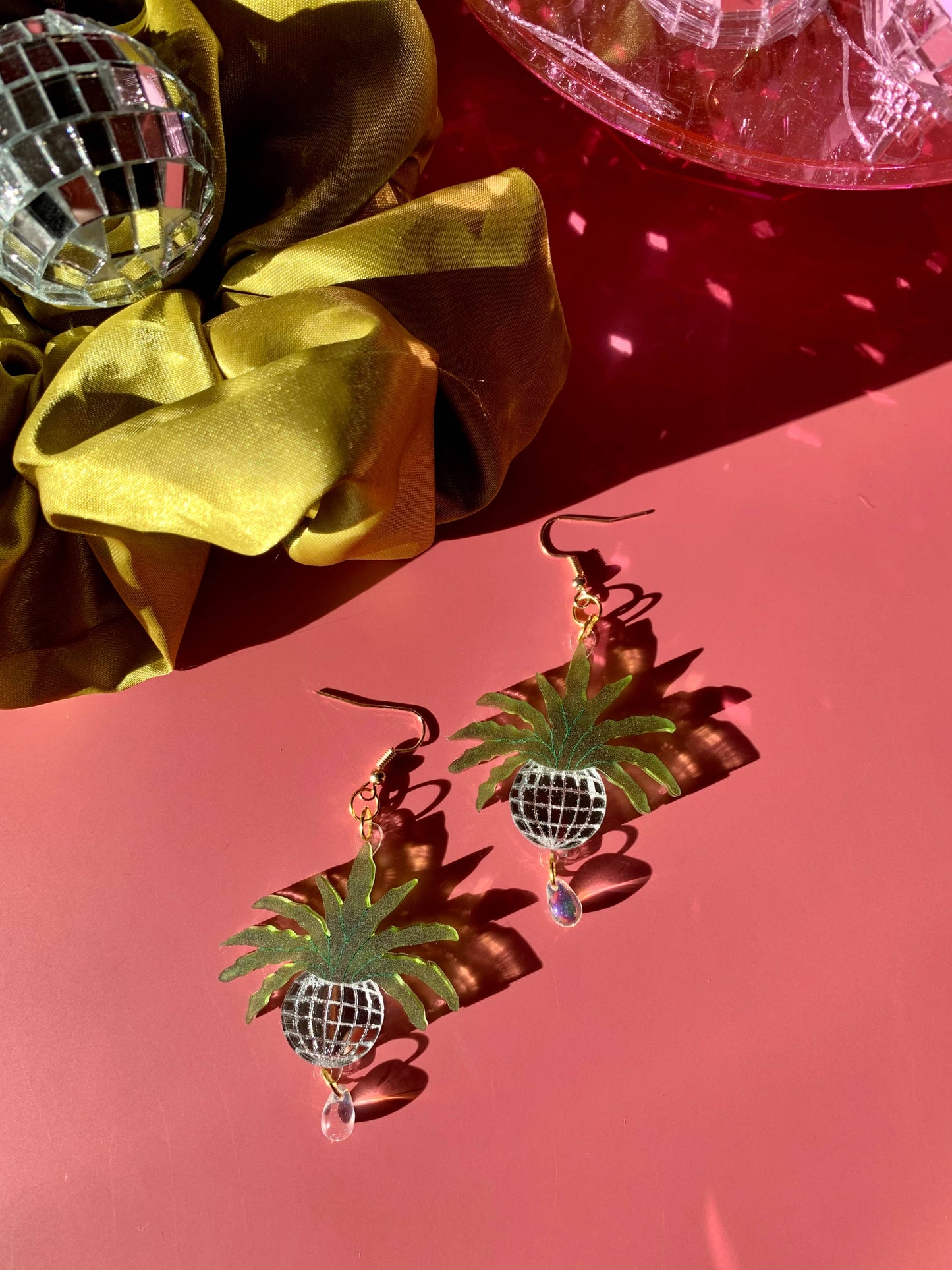 Disco Ball Planter Acrylic Earrings