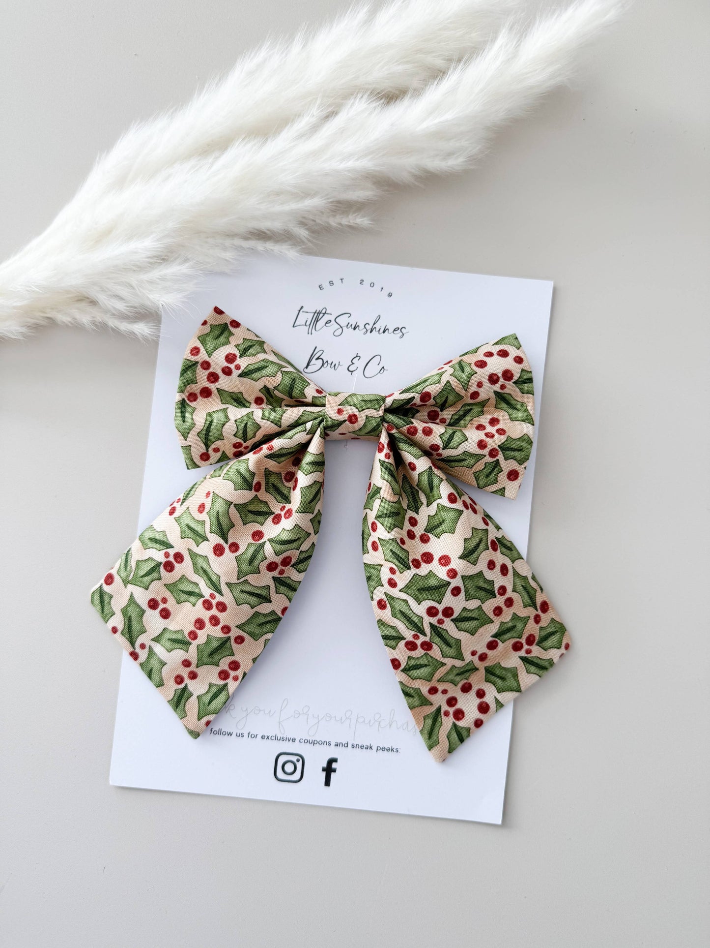 Cream Holly Christmas Sailor Bow