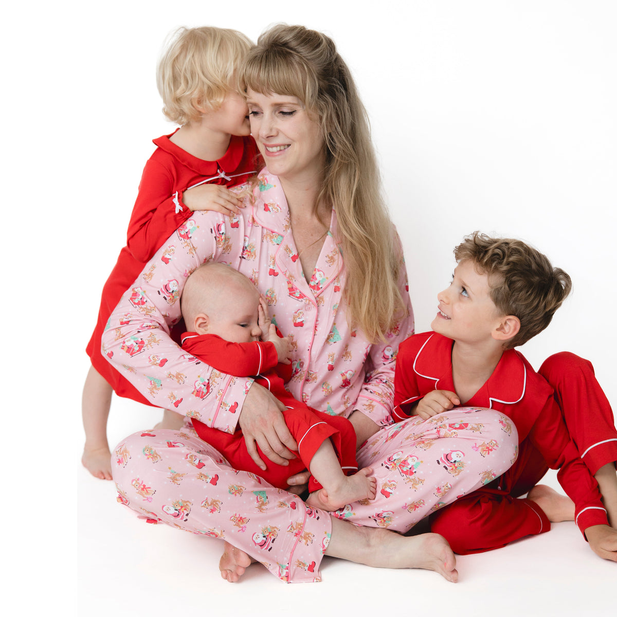 Vintage Reindeer & Santa Pink - Adult Long Sleeve Coat Style and Pant with Pockets