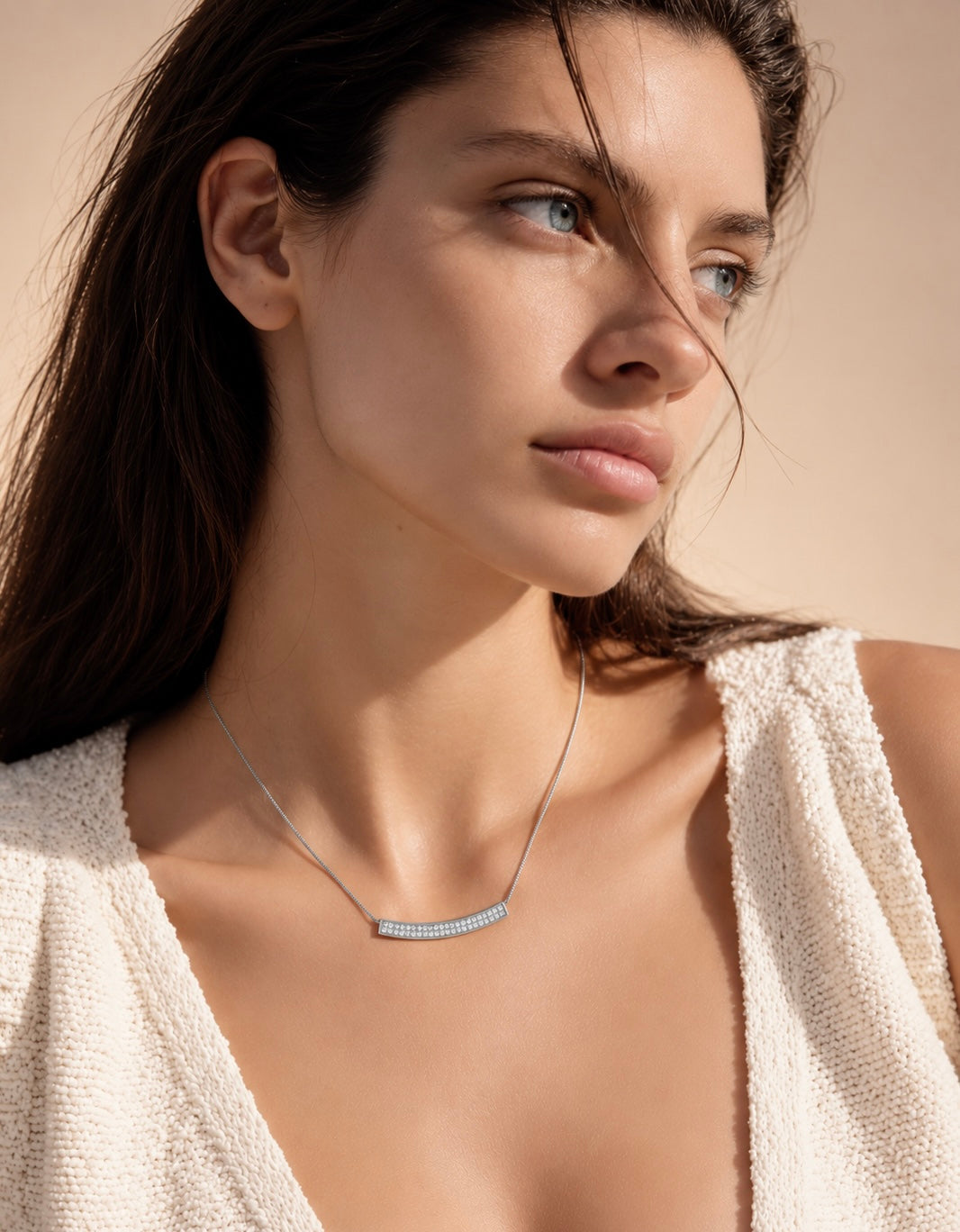 PT222W B.Tiff Pavé Crescent Pendant Necklace