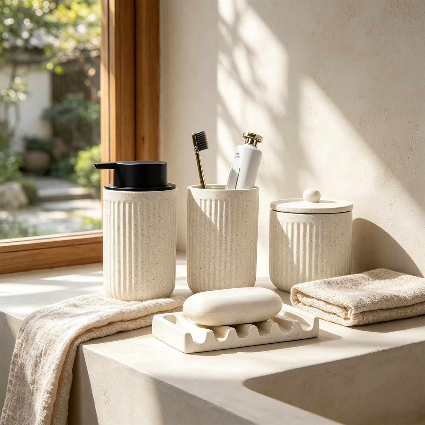 BosilunLife Pockmark Foaming Bathroom Set Recycled Eco-Clay