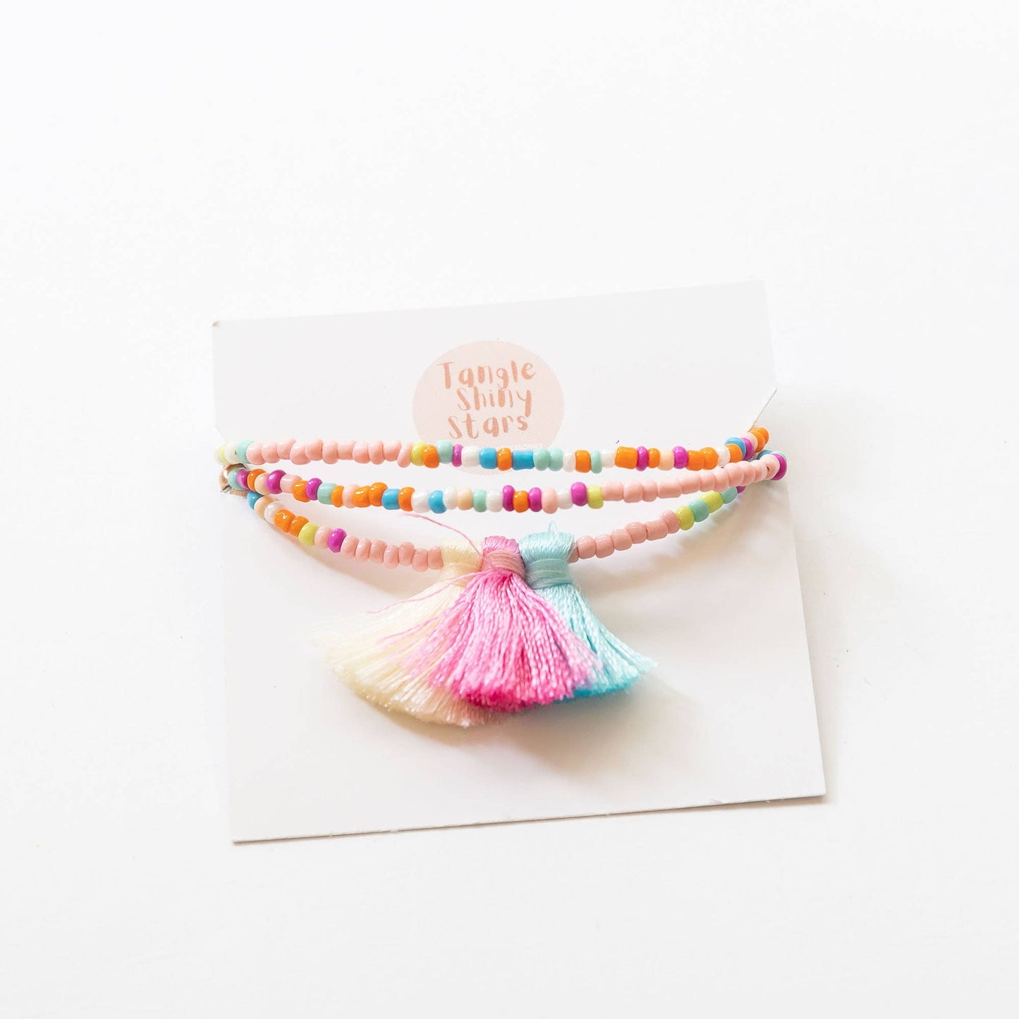 Bohemian Beads & Tassel Necklace | White & Pink & Blue