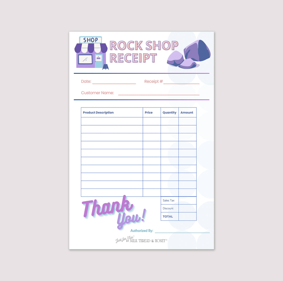 Pretend Rock Shop Receipt Notepad