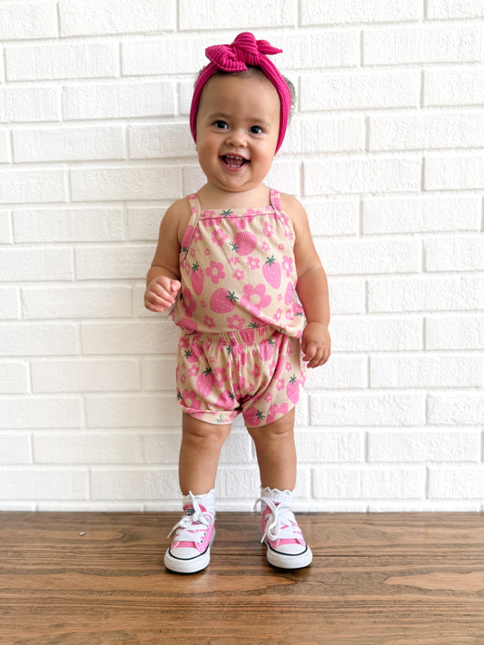 Strawberry summer- Ribbed bamboo set PRE ORDER