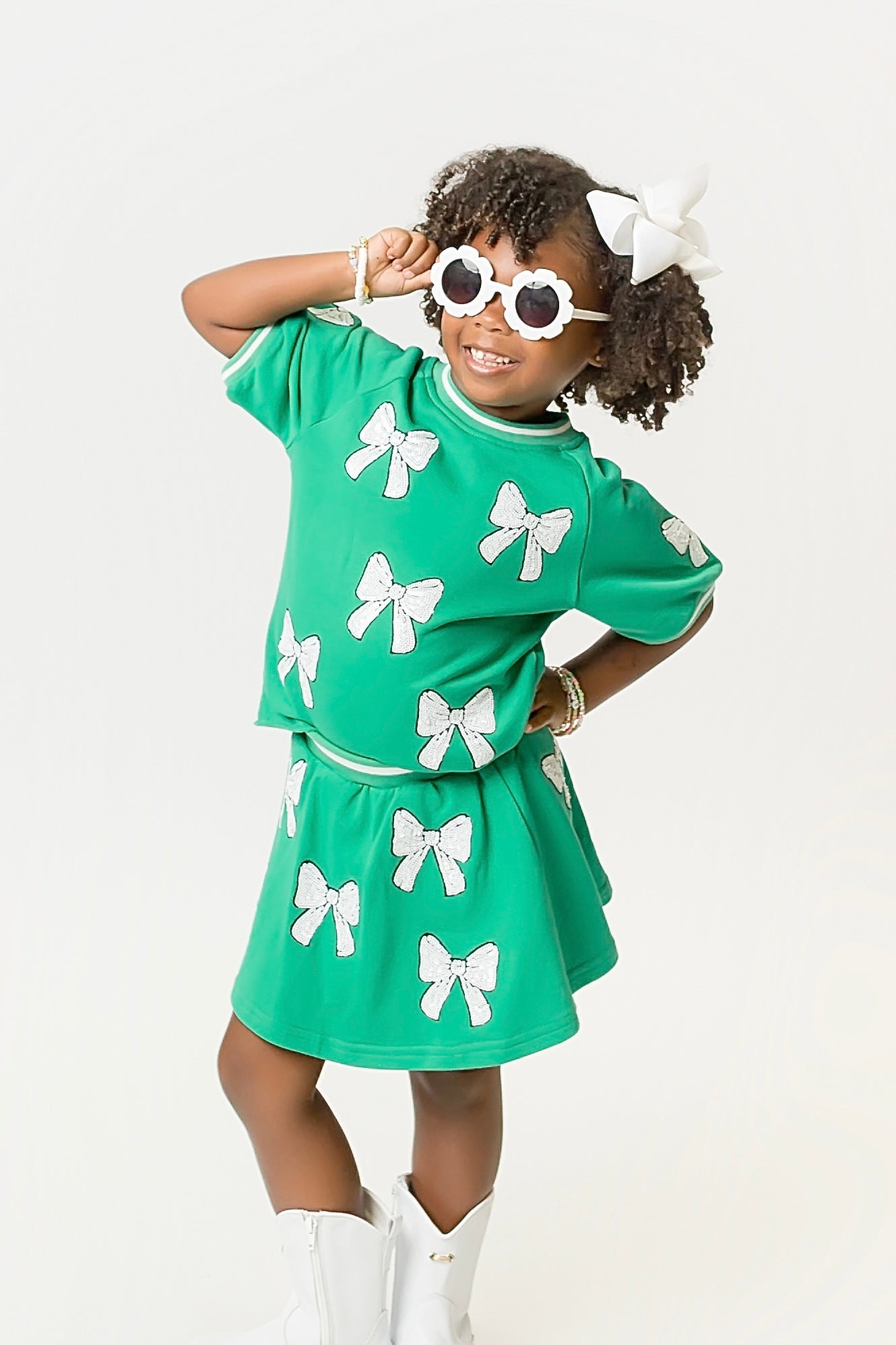 Green and White Bows Top