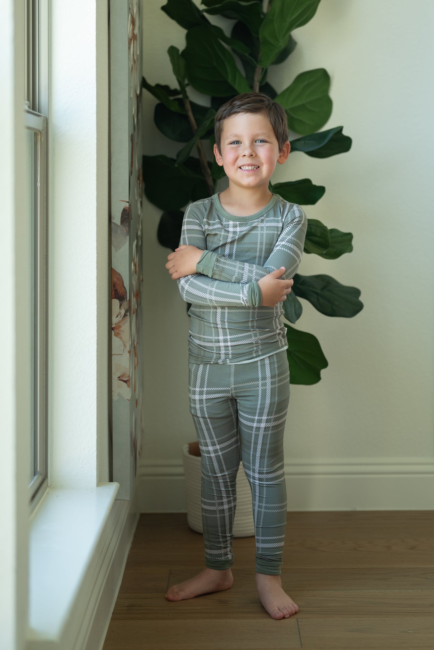 Sage Plaid Long Sleeve Lounge Set