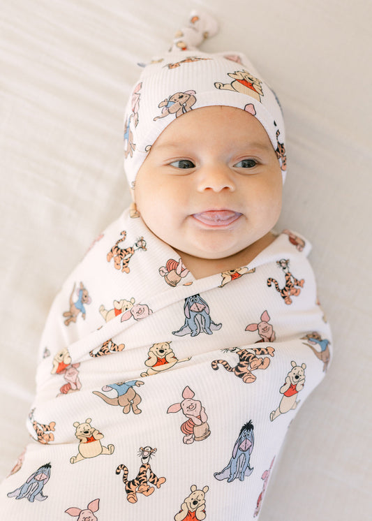 Pooh (Ribbed) | Bamboo Swaddle & Beanie Set