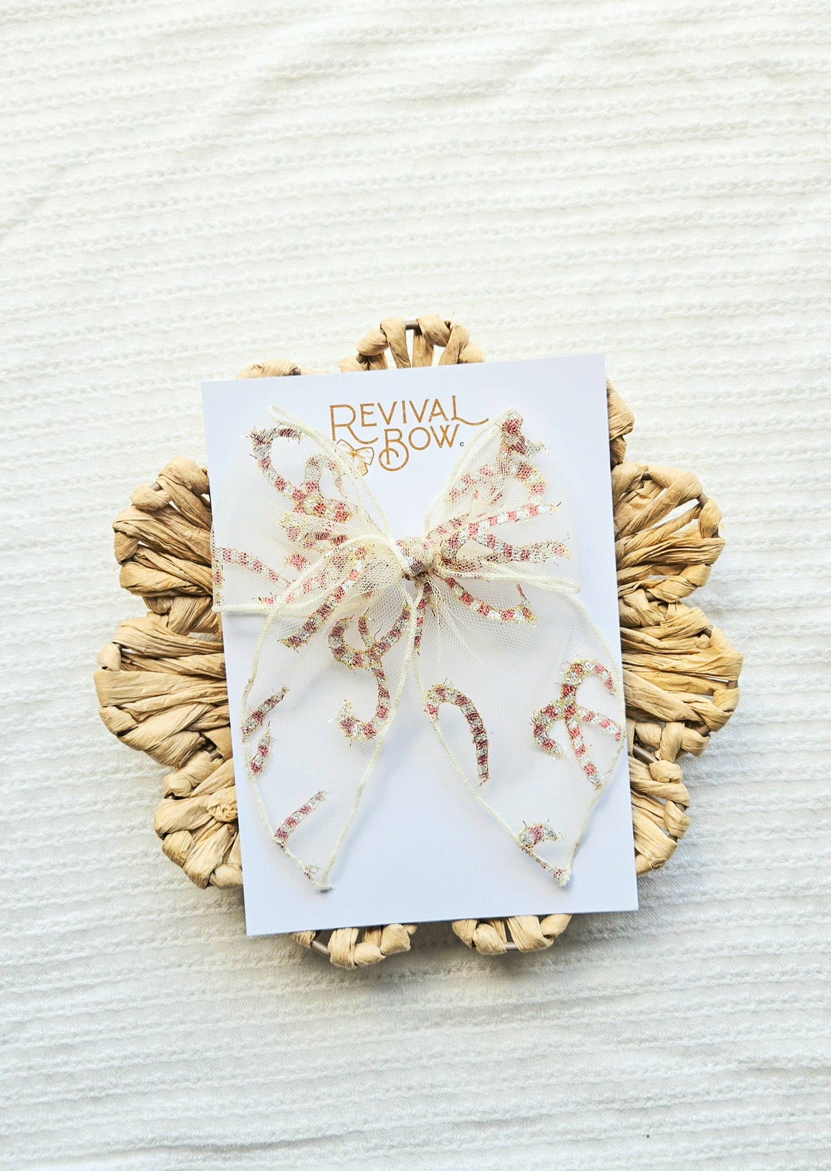 Large Fable Bow on Clip •  Sheer Candy Cane