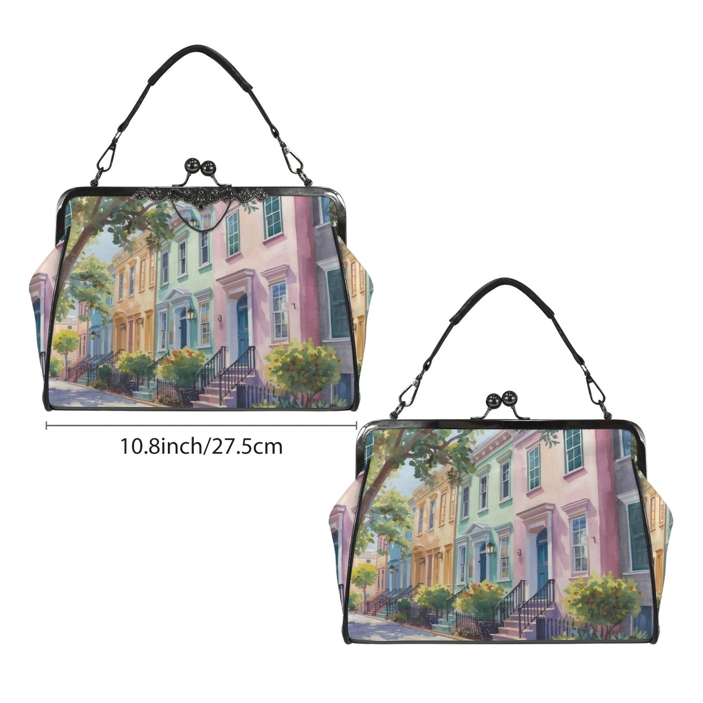 Charleston South Carolina Rainbow Row Preppy Vintage Kisslock Handbag/Shoulder Bag