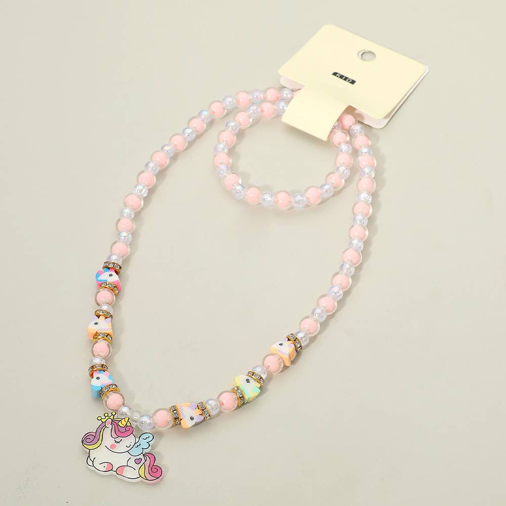Kids Unicorn Pendant Beaded Jewelry Set
