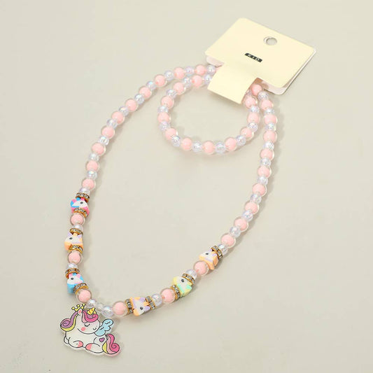 Kids Unicorn Pendant Beaded Jewelry Set