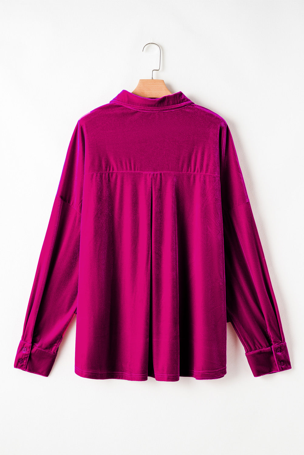 Plus Size Velvet Button-Up Pocketed Drop Shoulder Shirt
