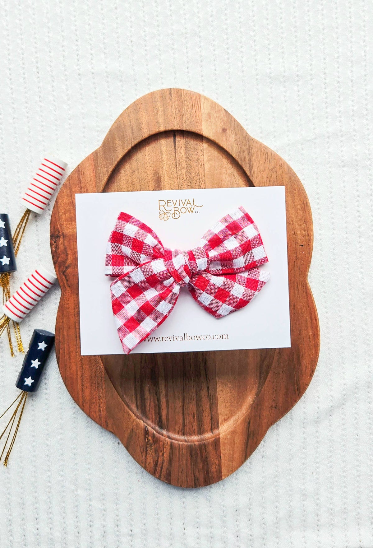 Large Pinwheel Bow on Clip • Red Gingham