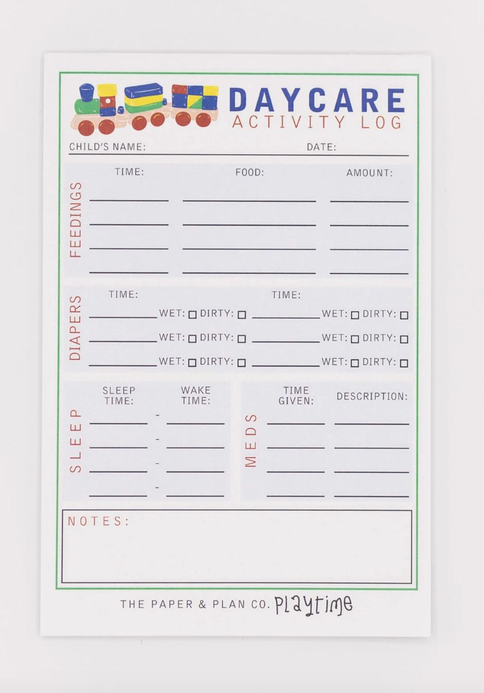 Kids Playtime Pad™ - Daycare Log