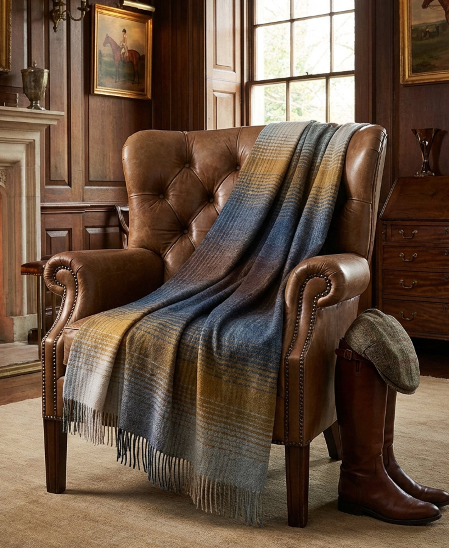 Highland Tweeds Shetland Lambswool Ombre Throw - Blue