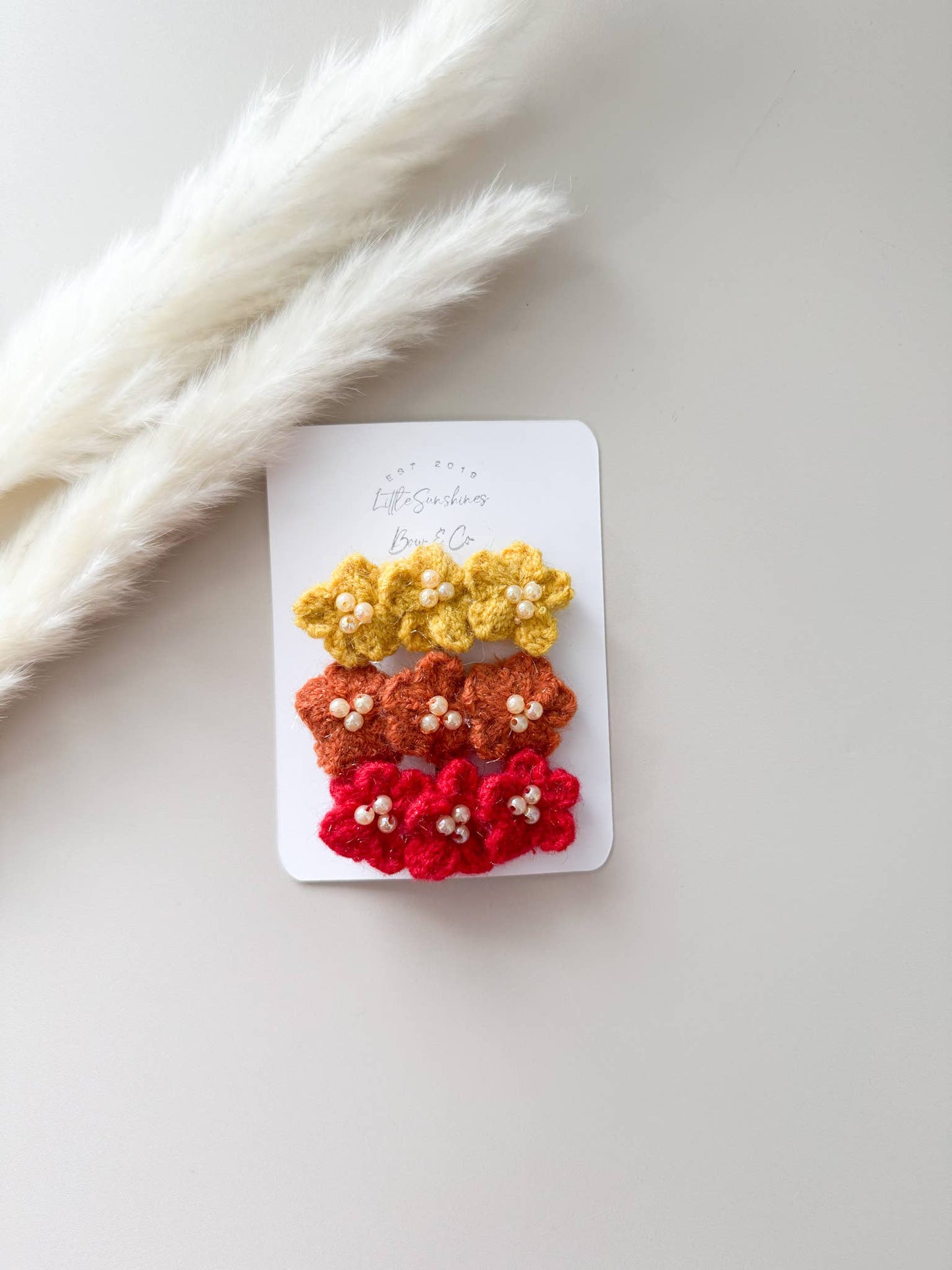 Crochet Beaded Flower Hair Clips- Set of 3