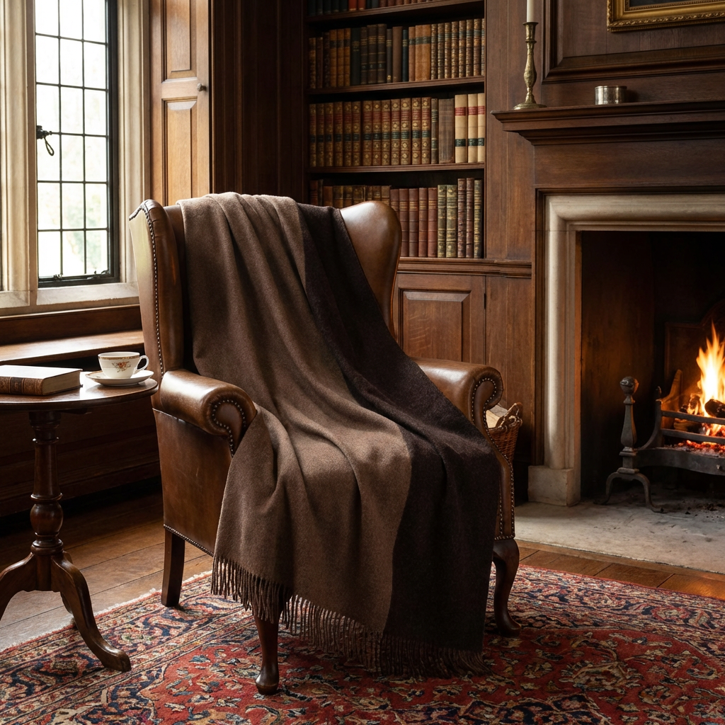 Highland Tweeds Reversible Double Cloth Throw - Mocha/Brown