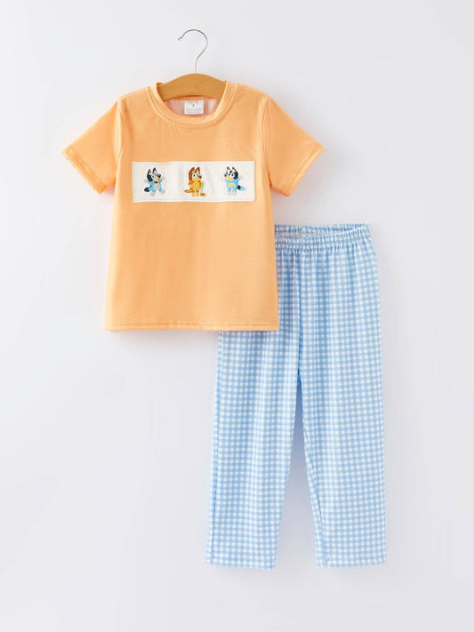 Blue Dog Embroidered Boys Set