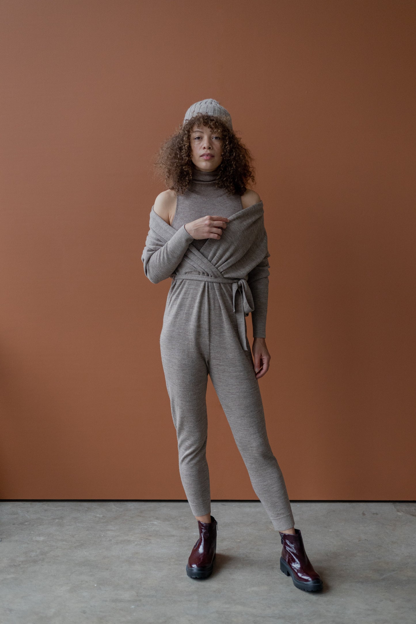Wrap Neck Jumpsuit - Oatmeal Heather