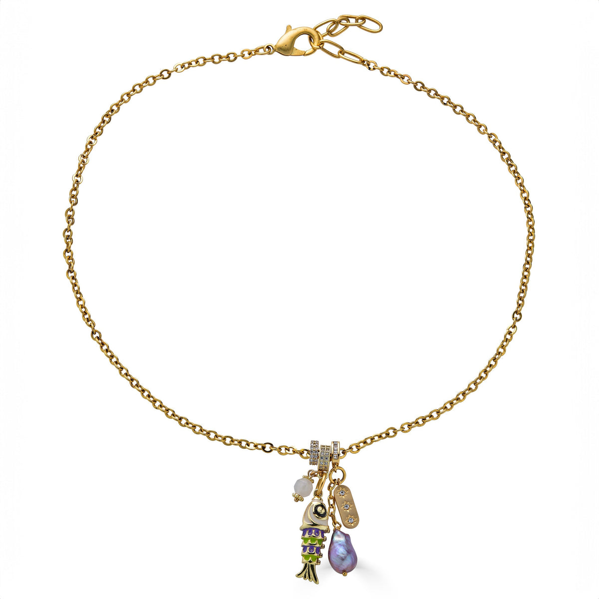 Fish and Pearl Charm Necklace